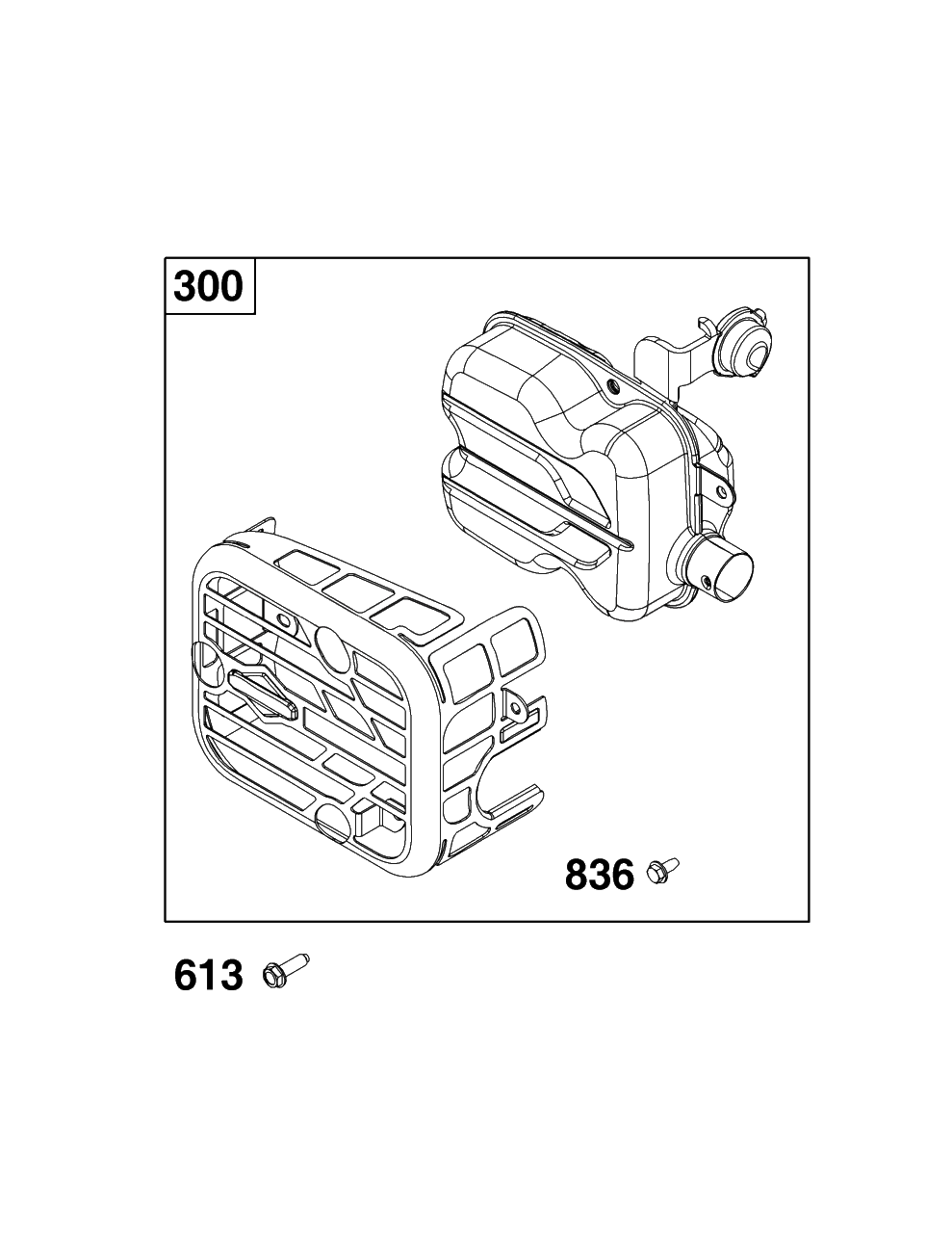 Exhaust Group Diagram and Parts List for 92J0B-0006-H1  Briggs and Stratton Engine